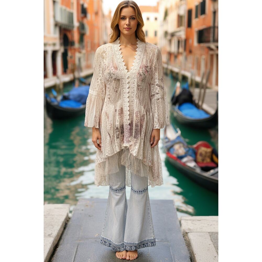 Origami Venice Floral Lace Hi-Lo Cardigan Small